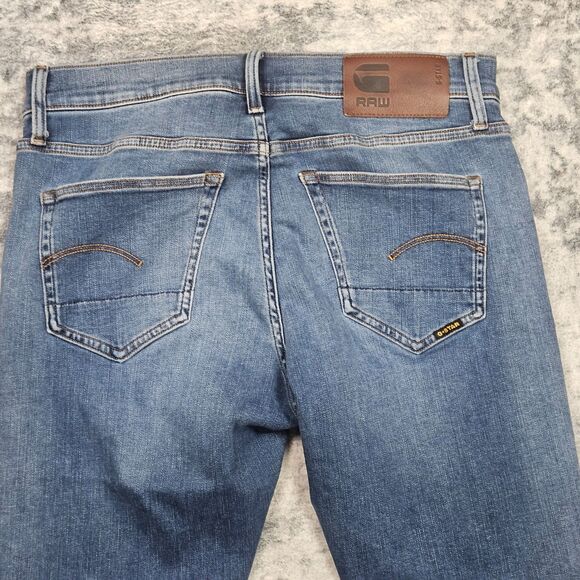 G Star Raw Jeans Mens 31x30 Blue Denim Slim Button Fly Light Wash Stretch 3301 - Picture 12 of 15